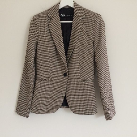 Zara Jackets & Blazers - Zara Houndstooth Blazer Jacket Tan Black 2 NWOT